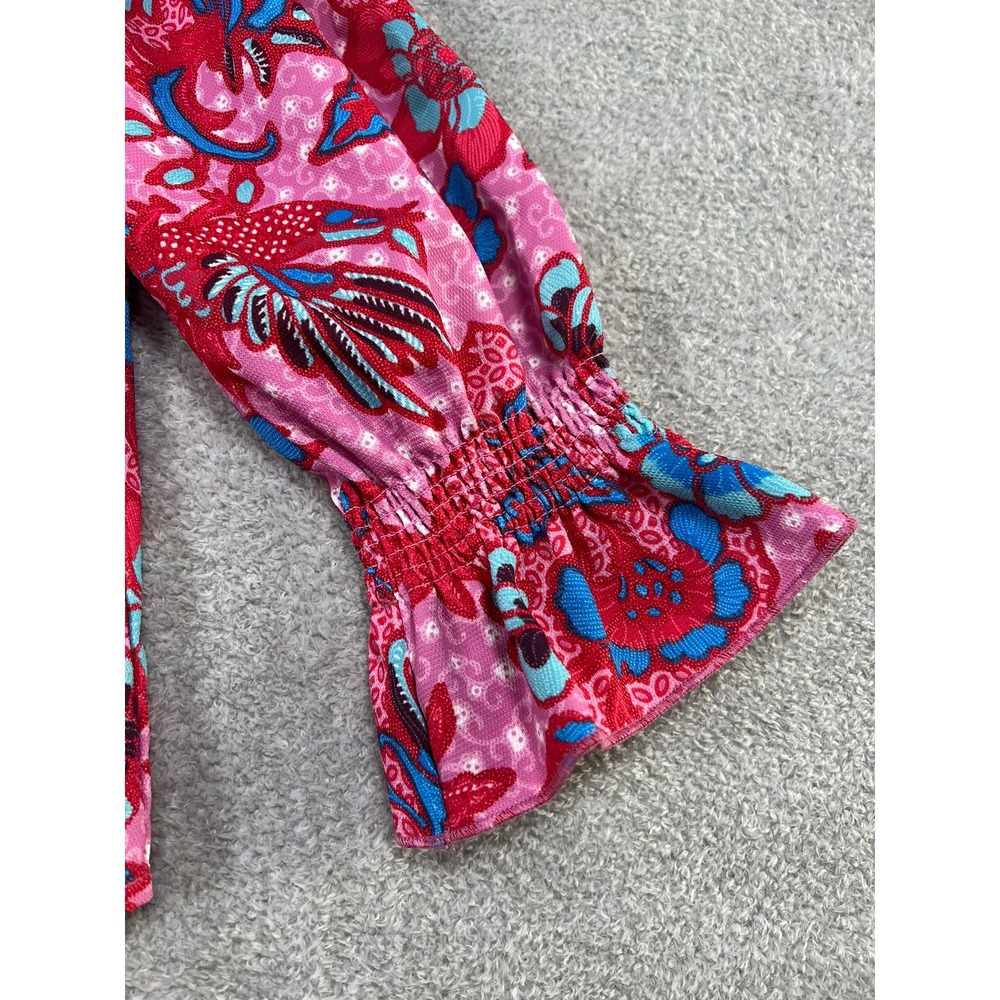 Tuckernuck Pink Floral Off the Shoulder Smocked Blouse Large Boho Preppy coastal - Picture 7 of 10